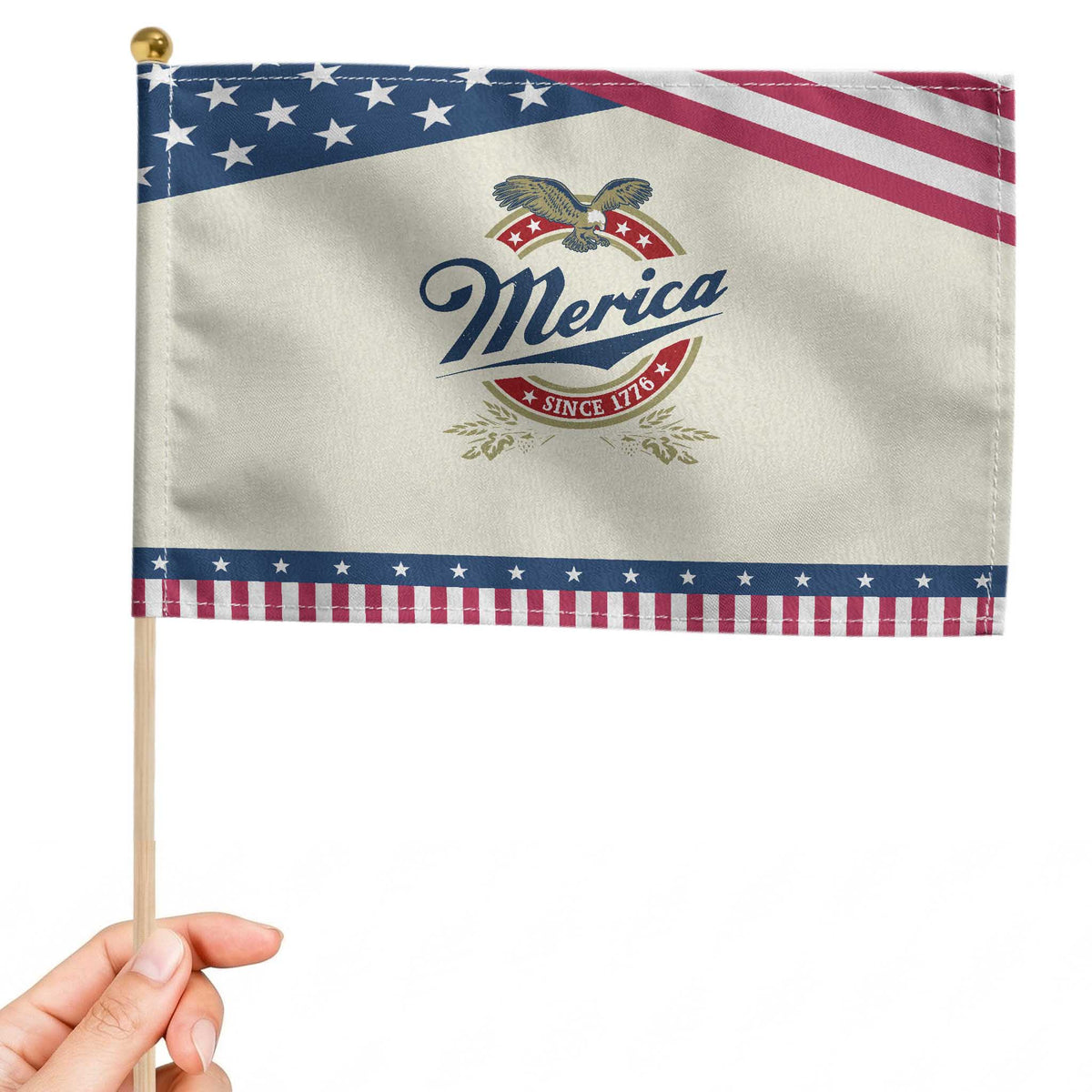 Funny Merica Since 1776 Patriotic Handheld Flag 4th of July Beer Lover Eagle