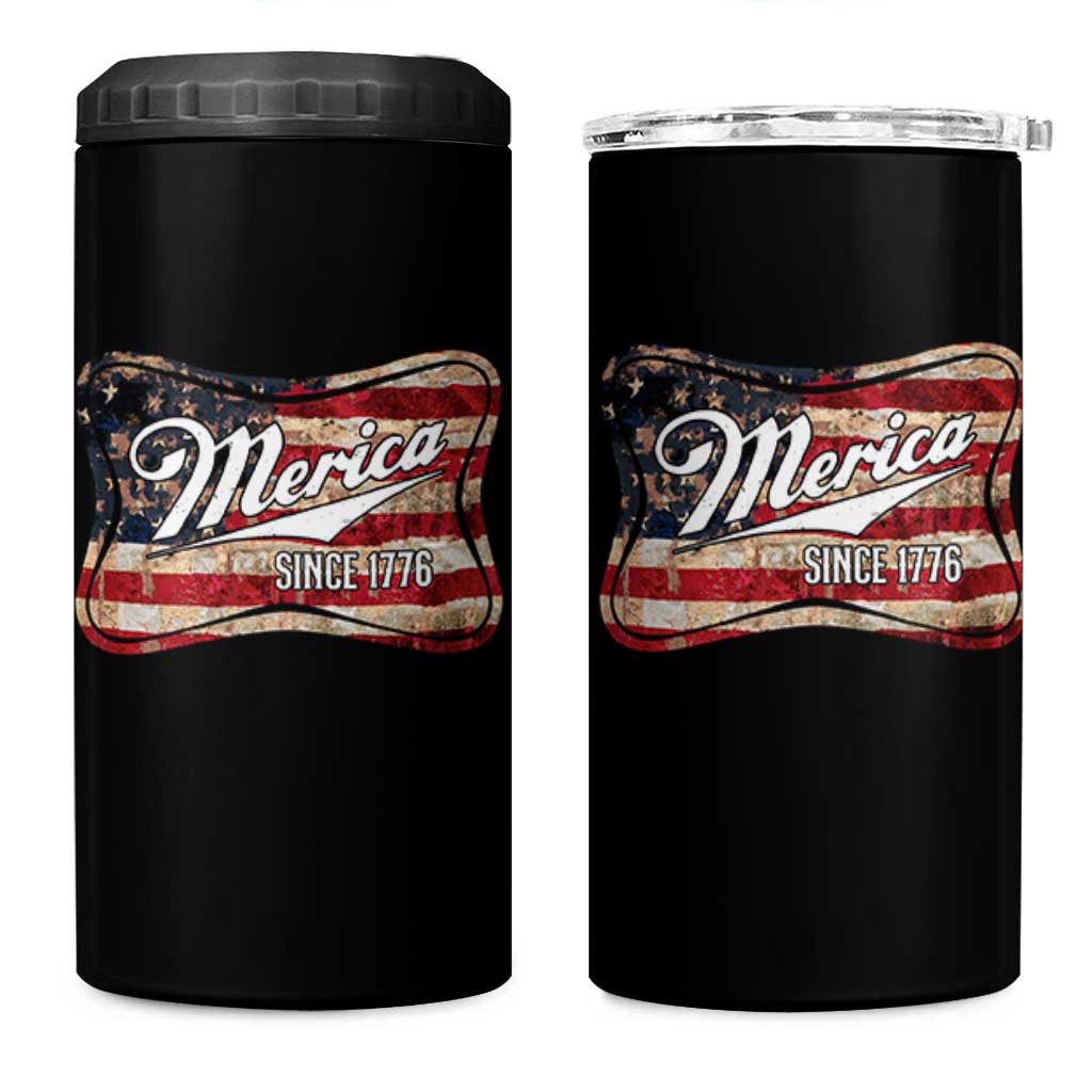 Funny Merica Since 1776 4 in 1 Can Cooler Tumbler 4th of July Beer Lover American Flag - Wonder Print Shop