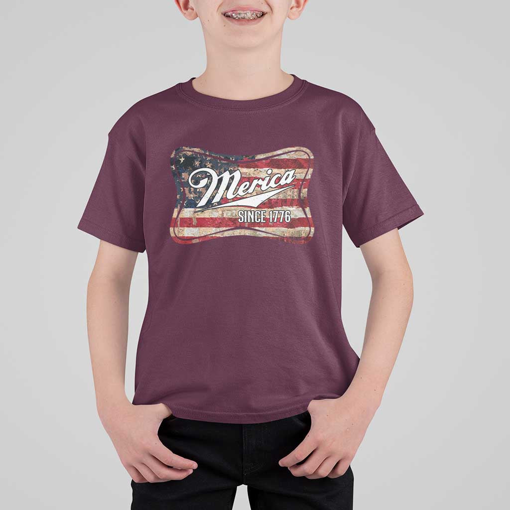 Funny Merica Since 1776 T Shirt For Kid 4th of July Beer Lover American Flag - Wonder Print Shop
