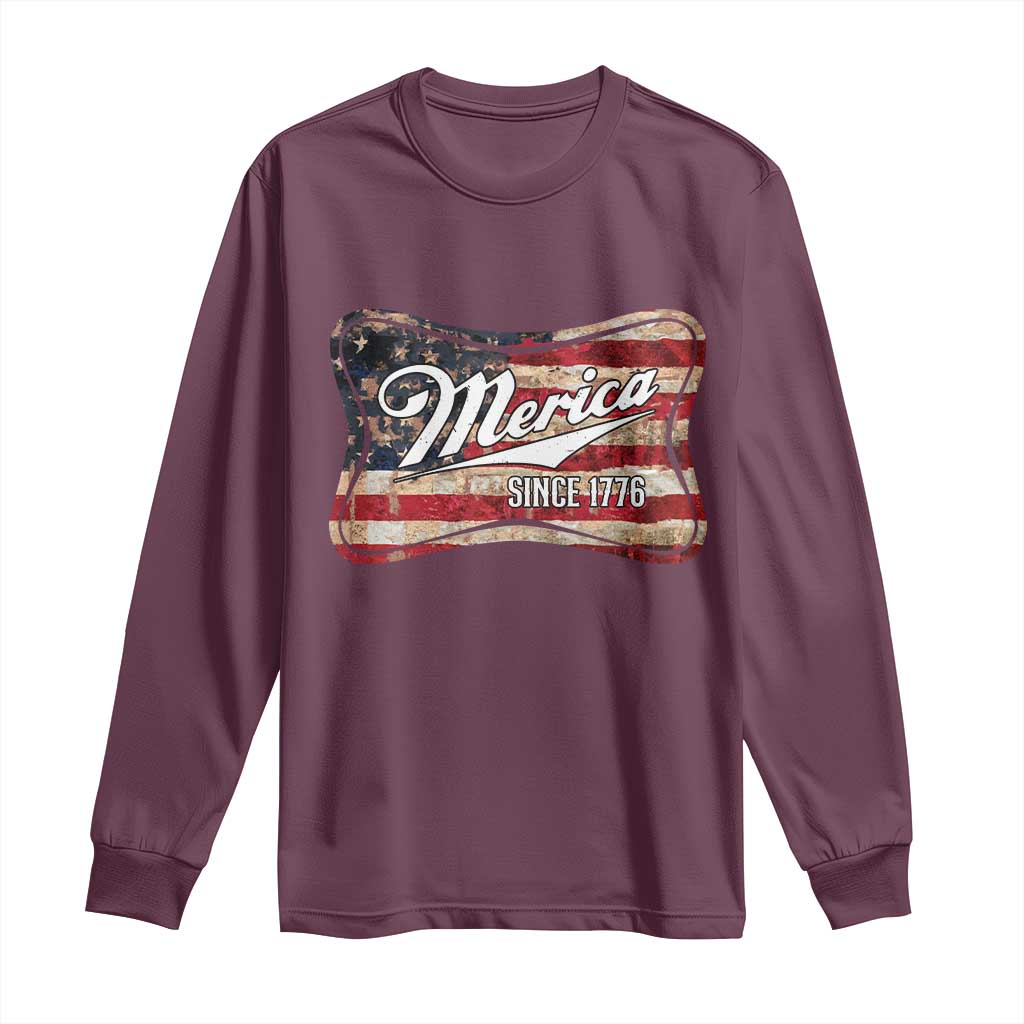 Funny Merica Since 1776 Long Sleeve Shirt 4th of July Beer Lover American Flag - Wonder Print Shop