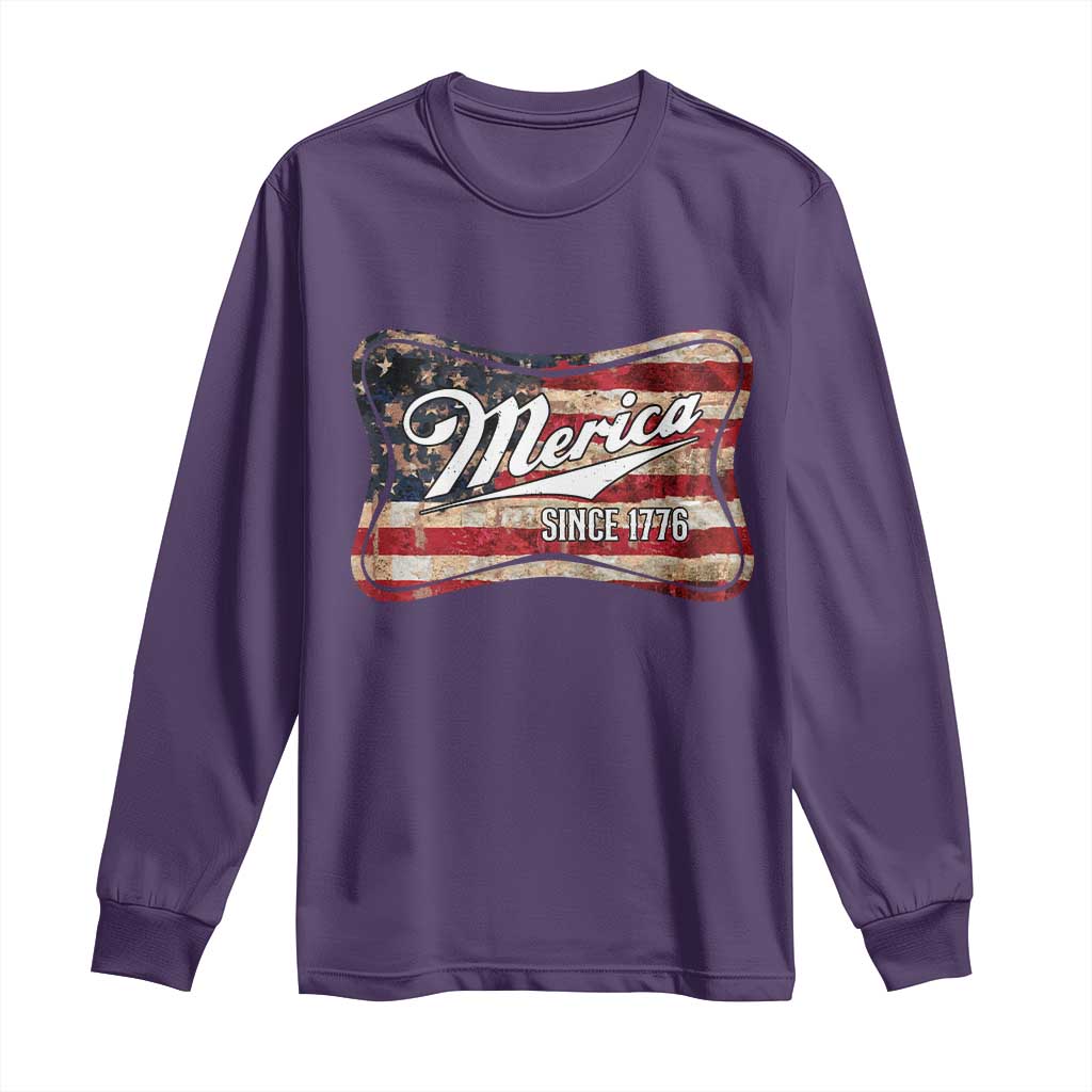 Funny Merica Since 1776 Long Sleeve Shirt 4th of July Beer Lover American Flag - Wonder Print Shop