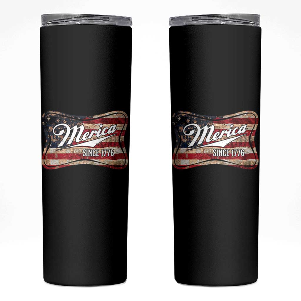 Funny Merica Since 1776 Skinny Tumbler 4th of July Beer Lover American Flag - Wonder Print Shop