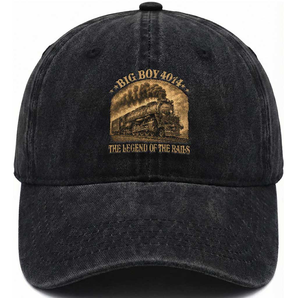 Steam Locomotive Legend of The Rails Train Washed Cotton Baseball Cap