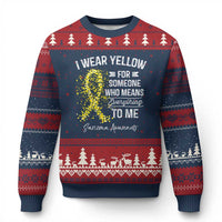 Sarcoma Awareness Ugly Christmas Sweater I Wear Yellow For Someone Who Means Everything To Me