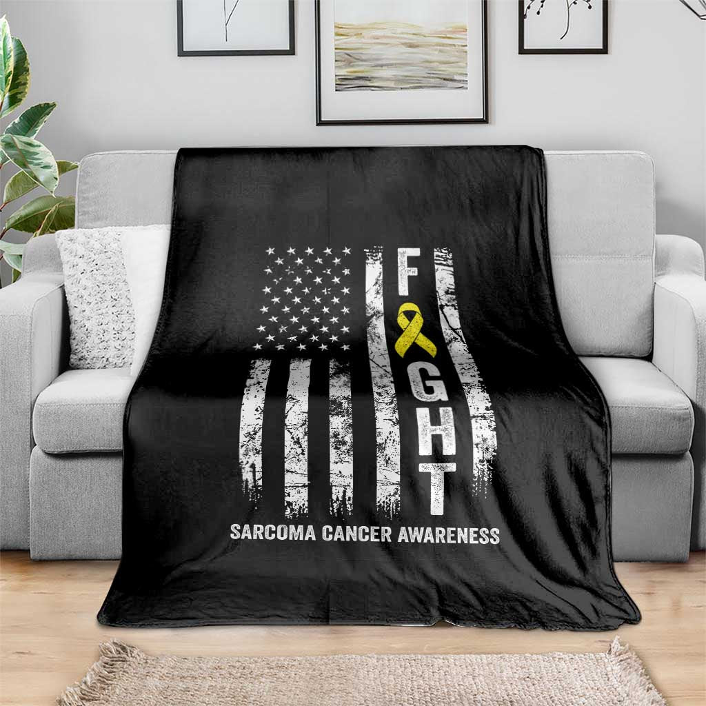 Fight Sarcoma Cancer Awareness Throw Blanket Yellow Ribbon Vintage American Flag