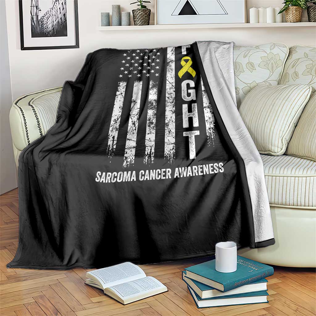 Fight Sarcoma Cancer Awareness Throw Blanket Yellow Ribbon Vintage American Flag