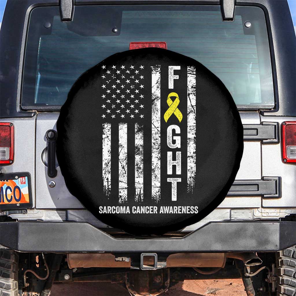 Fight Sarcoma Cancer Awareness Spare Tire Cover Yellow Ribbon Vintage American Flag