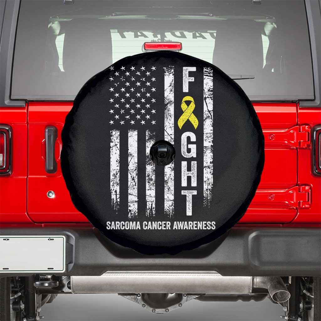 Fight Sarcoma Cancer Awareness Spare Tire Cover Yellow Ribbon Vintage American Flag