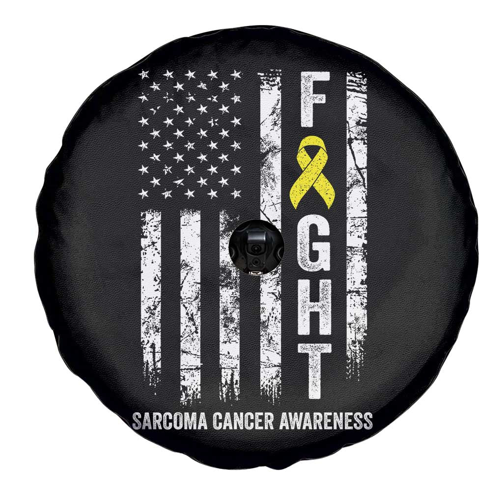 Fight Sarcoma Cancer Awareness Spare Tire Cover Yellow Ribbon Vintage American Flag