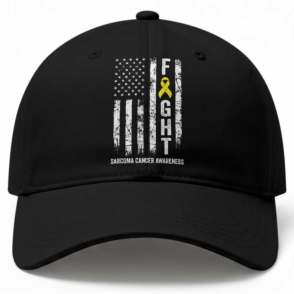 Fight Sarcoma Cancer Awareness Baseball Cap Yellow Ribbon Vintage American Flag
