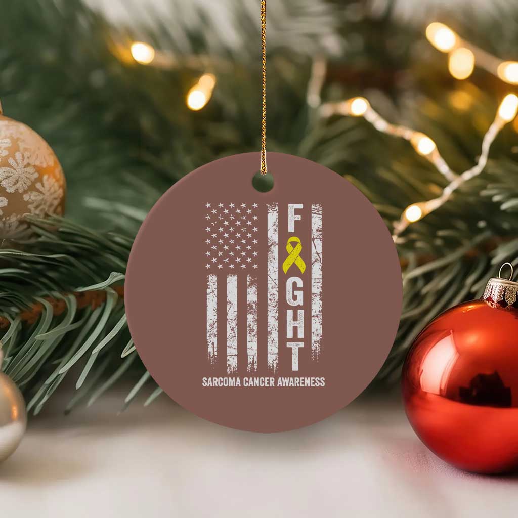 Fight Sarcoma Cancer Awareness Ceramic Ornament Yellow Ribbon Vintage American Flag