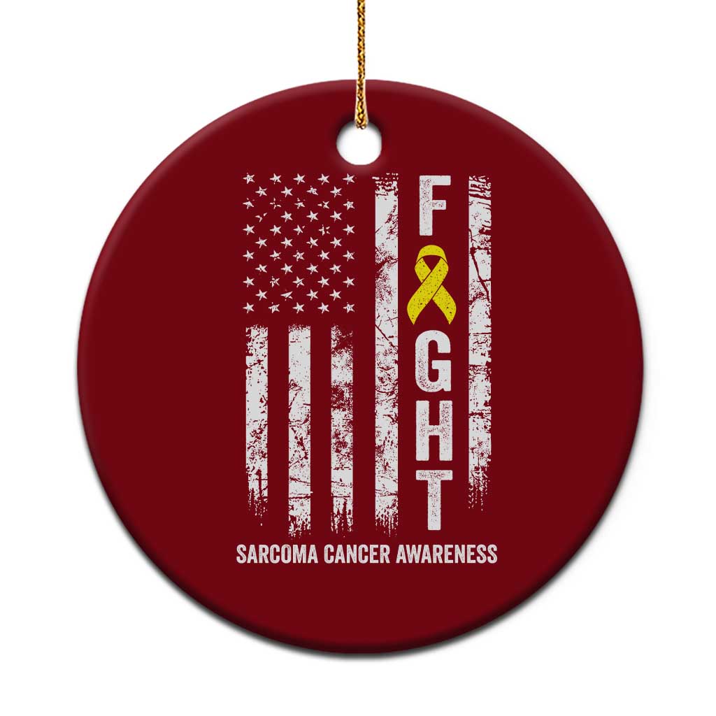 Fight Sarcoma Cancer Awareness Ceramic Ornament Yellow Ribbon Vintage American Flag