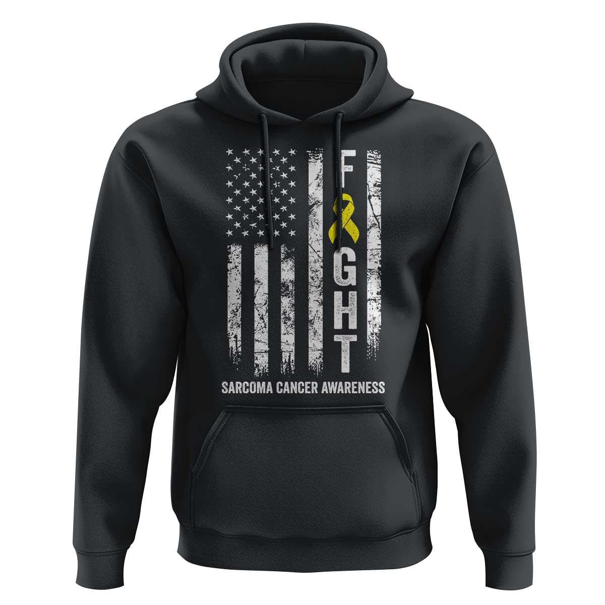 Fight Sarcoma Cancer Awareness Hoodie Yellow Ribbon Vintage American Flag