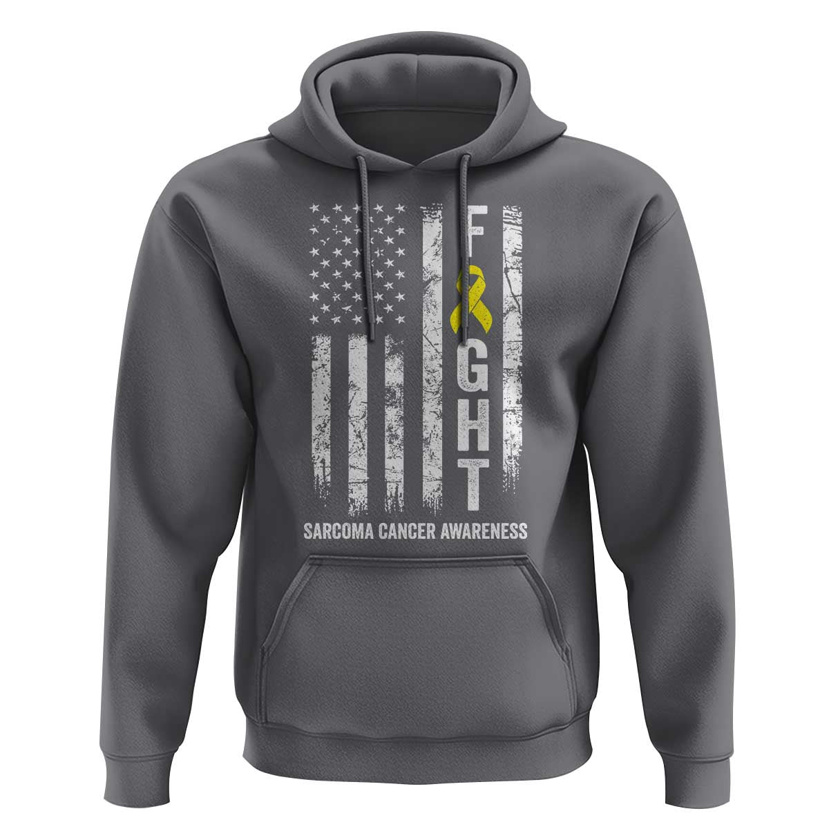 Fight Sarcoma Cancer Awareness Hoodie Yellow Ribbon Vintage American Flag