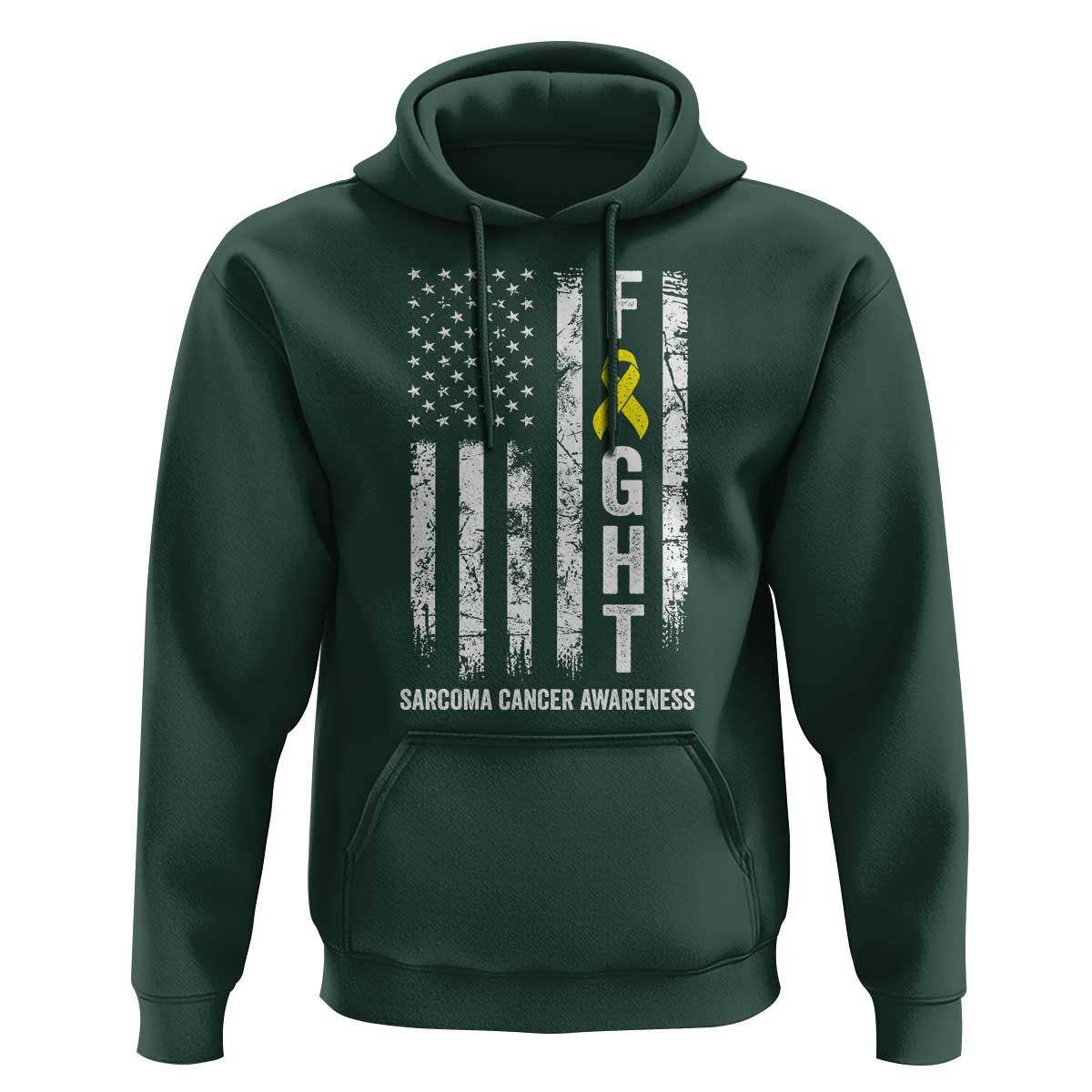 Fight Sarcoma Cancer Awareness Hoodie Yellow Ribbon Vintage American Flag