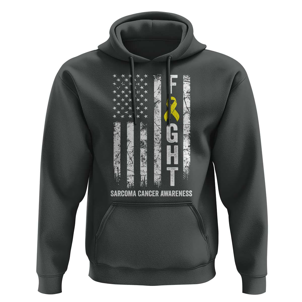 Fight Sarcoma Cancer Awareness Hoodie Yellow Ribbon Vintage American Flag