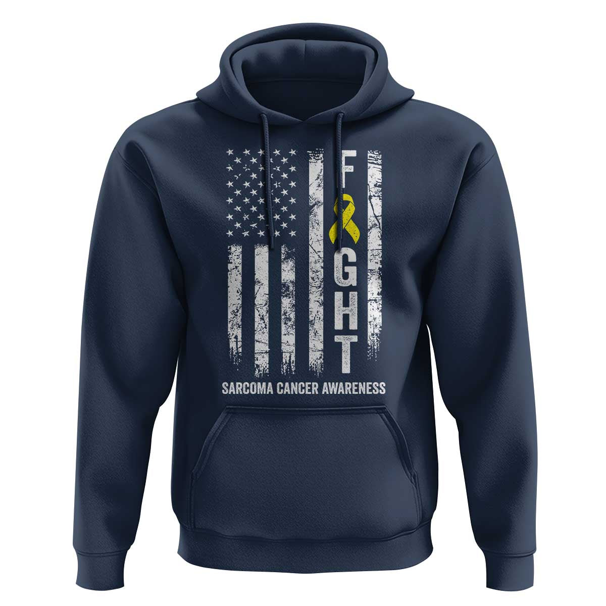 Fight Sarcoma Cancer Awareness Hoodie Yellow Ribbon Vintage American Flag