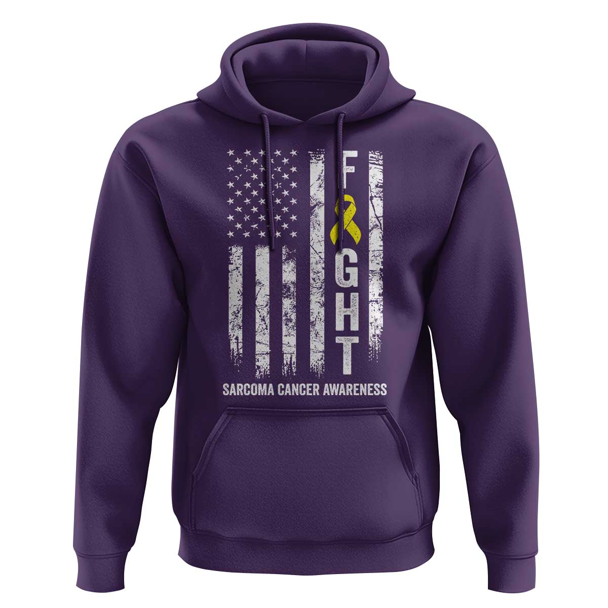 Fight Sarcoma Cancer Awareness Hoodie Yellow Ribbon Vintage American Flag