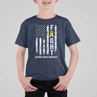 Fight Sarcoma Cancer Awareness T Shirt For Kid Yellow Ribbon Vintage American Flag