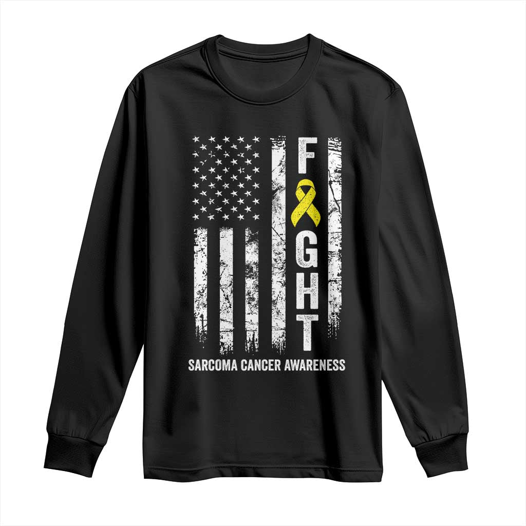 Fight Sarcoma Cancer Awareness Long Sleeve Shirt Yellow Ribbon Vintage American Flag