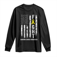 Fight Sarcoma Cancer Awareness Long Sleeve Shirt Yellow Ribbon Vintage American Flag