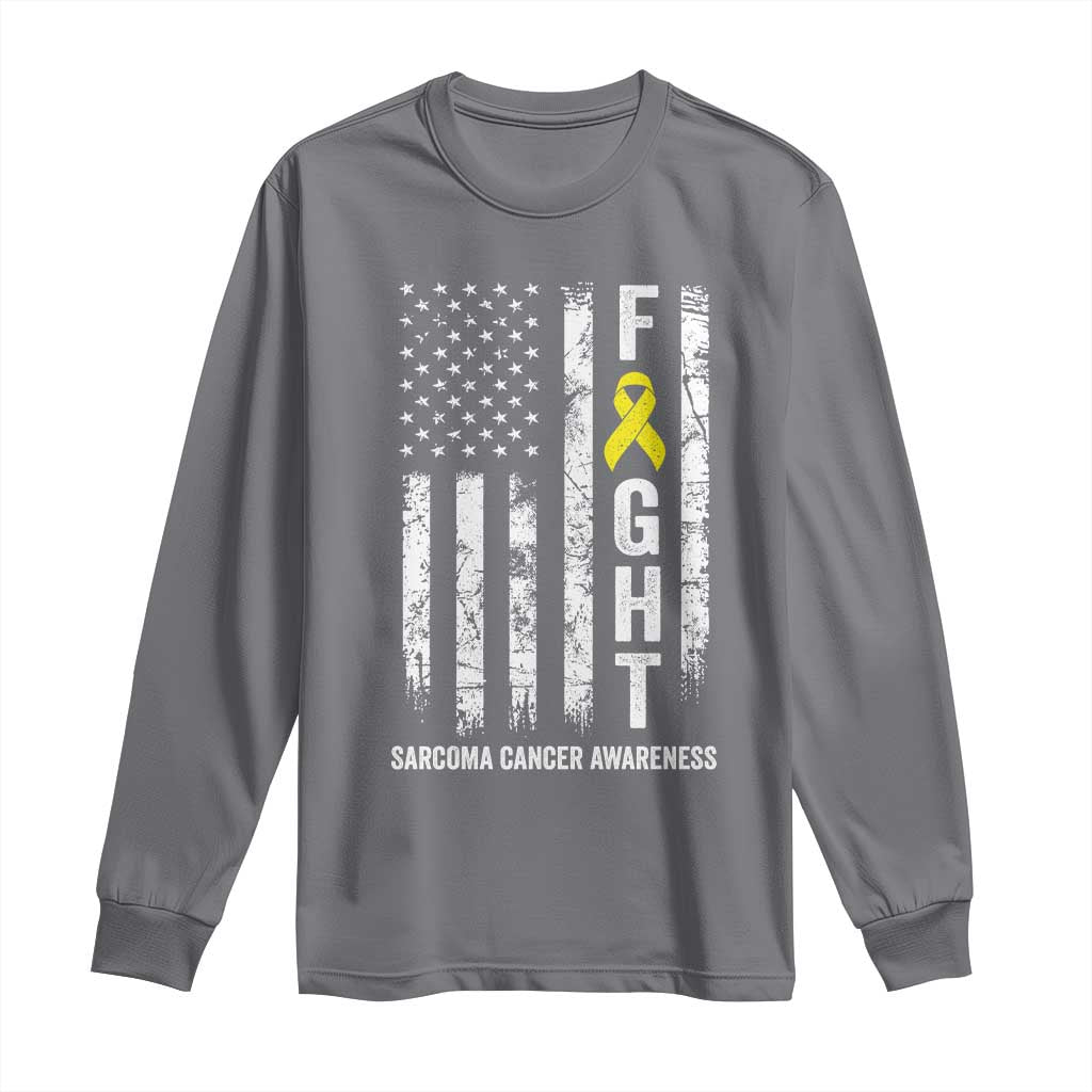 Fight Sarcoma Cancer Awareness Long Sleeve Shirt Yellow Ribbon Vintage American Flag