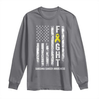 Fight Sarcoma Cancer Awareness Long Sleeve Shirt Yellow Ribbon Vintage American Flag