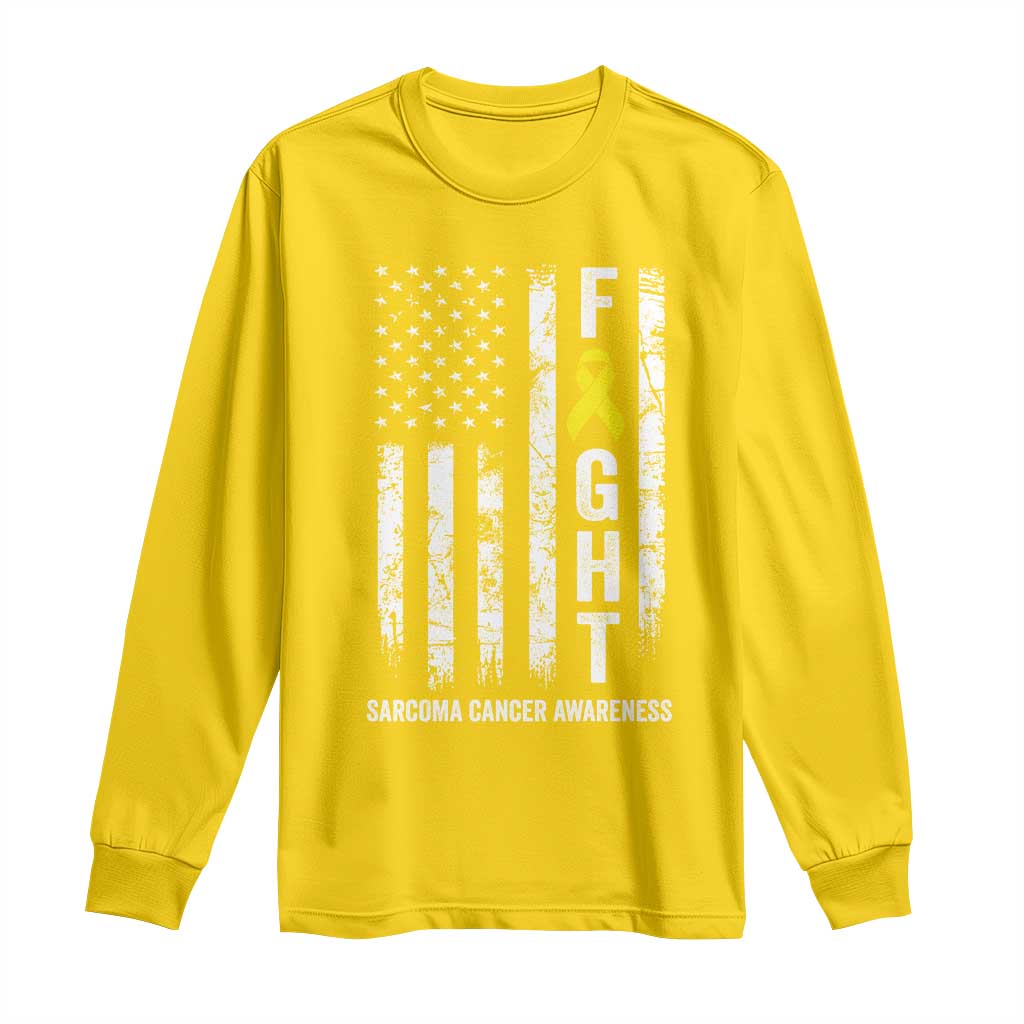 Fight Sarcoma Cancer Awareness Long Sleeve Shirt Yellow Ribbon Vintage American Flag