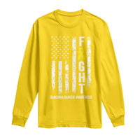 Fight Sarcoma Cancer Awareness Long Sleeve Shirt Yellow Ribbon Vintage American Flag