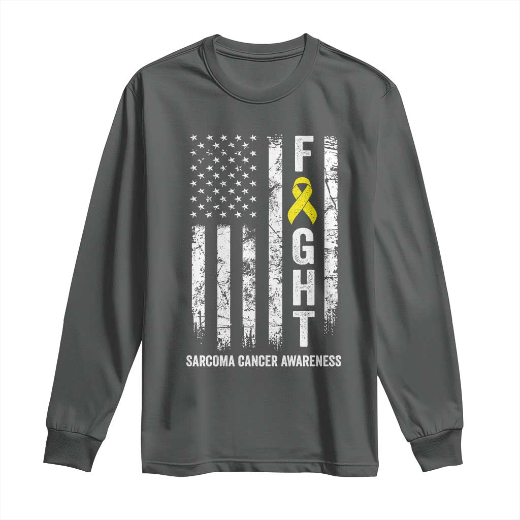 Fight Sarcoma Cancer Awareness Long Sleeve Shirt Yellow Ribbon Vintage American Flag