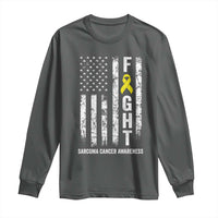 Fight Sarcoma Cancer Awareness Long Sleeve Shirt Yellow Ribbon Vintage American Flag