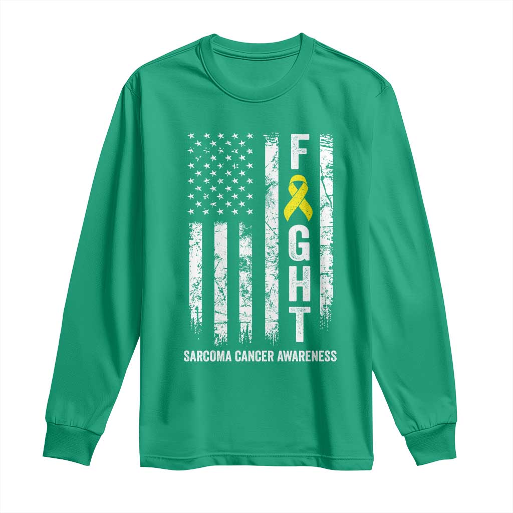 Fight Sarcoma Cancer Awareness Long Sleeve Shirt Yellow Ribbon Vintage American Flag