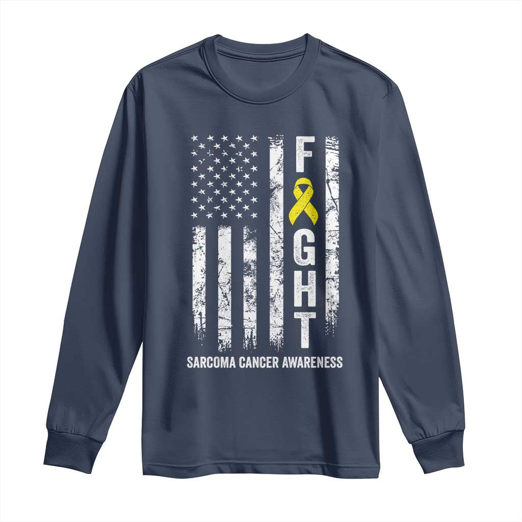 Fight Sarcoma Cancer Awareness Long Sleeve Shirt Yellow Ribbon Vintage American Flag