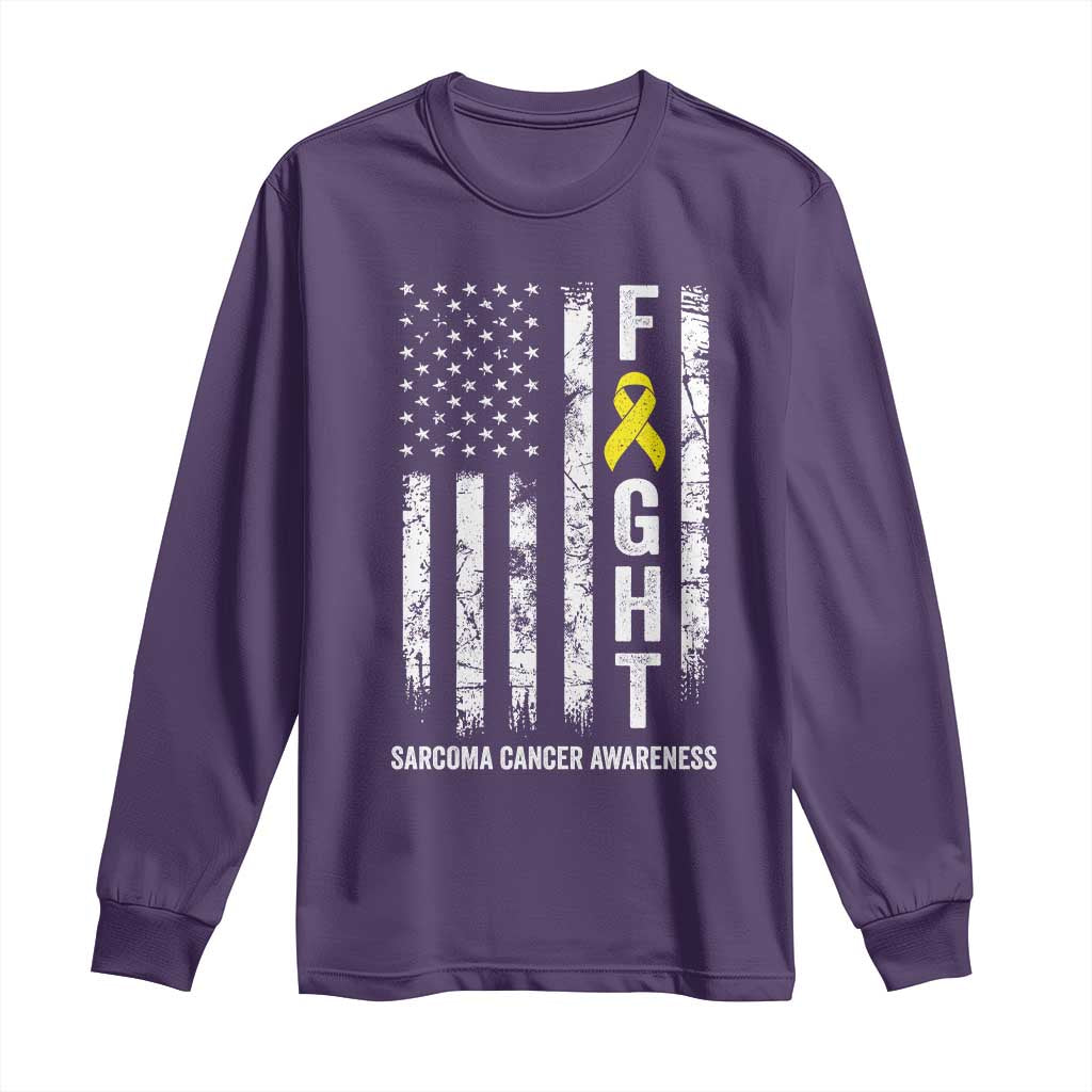 Fight Sarcoma Cancer Awareness Long Sleeve Shirt Yellow Ribbon Vintage American Flag