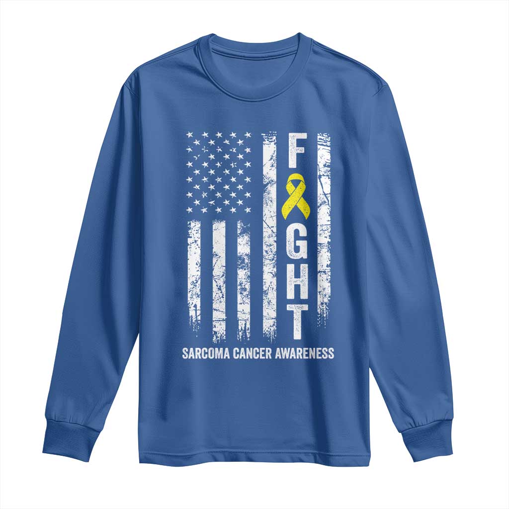 Fight Sarcoma Cancer Awareness Long Sleeve Shirt Yellow Ribbon Vintage American Flag