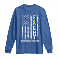 Fight Sarcoma Cancer Awareness Long Sleeve Shirt Yellow Ribbon Vintage American Flag