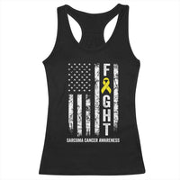 Fight Sarcoma Cancer Awareness Racerback Tank Top Yellow Ribbon Vintage American Flag
