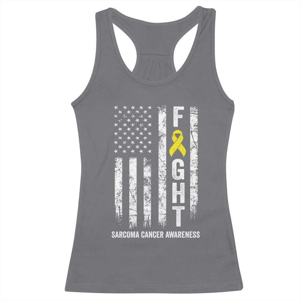 Fight Sarcoma Cancer Awareness Racerback Tank Top Yellow Ribbon Vintage American Flag