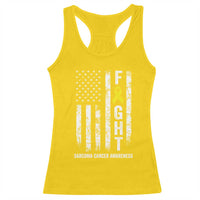 Fight Sarcoma Cancer Awareness Racerback Tank Top Yellow Ribbon Vintage American Flag