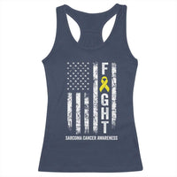 Fight Sarcoma Cancer Awareness Racerback Tank Top Yellow Ribbon Vintage American Flag