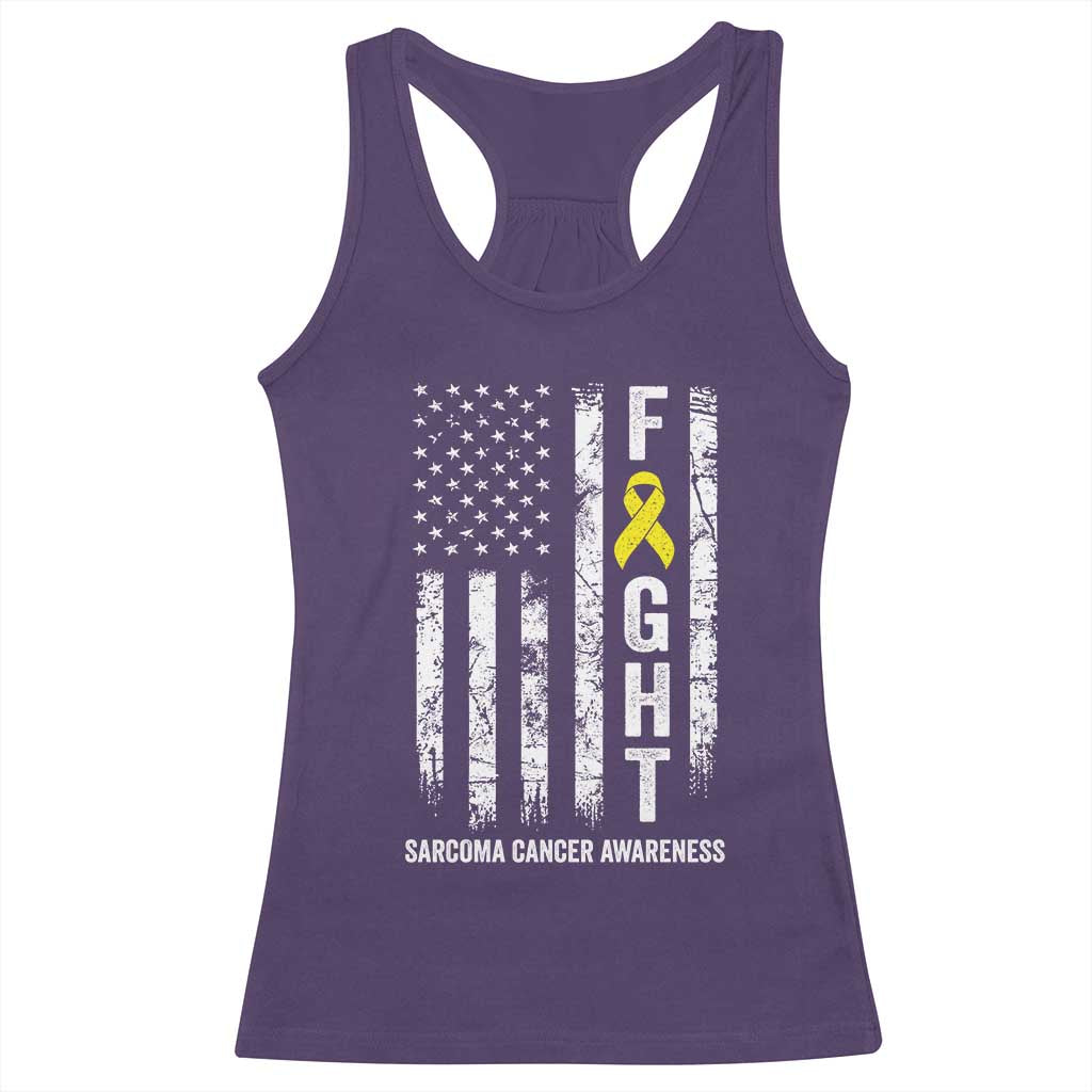 Fight Sarcoma Cancer Awareness Racerback Tank Top Yellow Ribbon Vintage American Flag