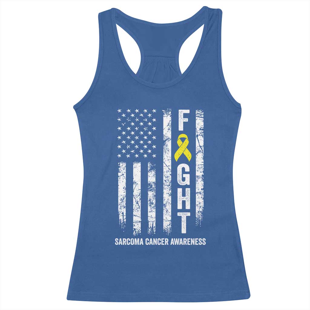 Fight Sarcoma Cancer Awareness Racerback Tank Top Yellow Ribbon Vintage American Flag
