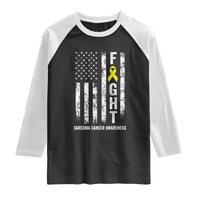 Fight Sarcoma Cancer Awareness Raglan Shirt Yellow Ribbon Vintage American Flag