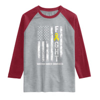 Fight Sarcoma Cancer Awareness Raglan Shirt Yellow Ribbon Vintage American Flag