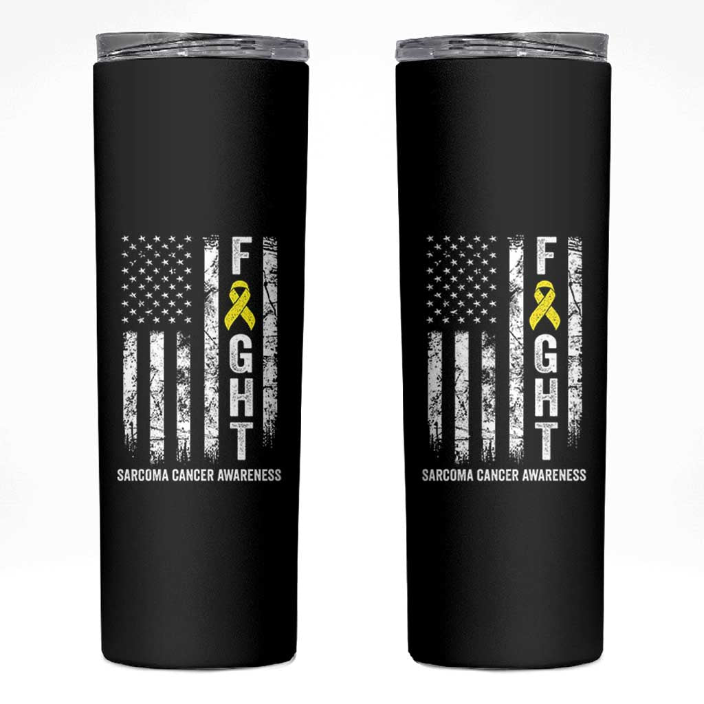 Fight Sarcoma Cancer Awareness Skinny Tumbler Yellow Ribbon Vintage American Flag