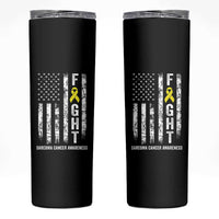 Fight Sarcoma Cancer Awareness Skinny Tumbler Yellow Ribbon Vintage American Flag