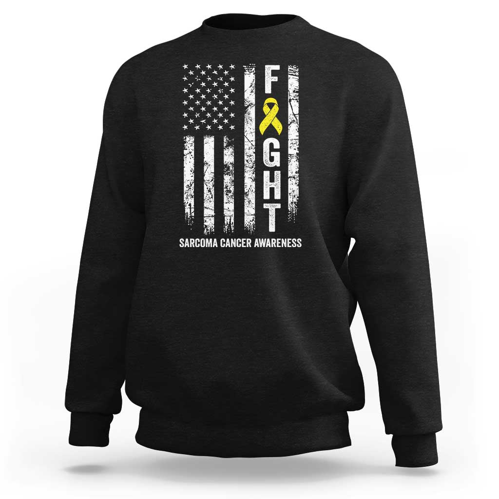 Fight Sarcoma Cancer Awareness Sweatshirt Yellow Ribbon Vintage American Flag