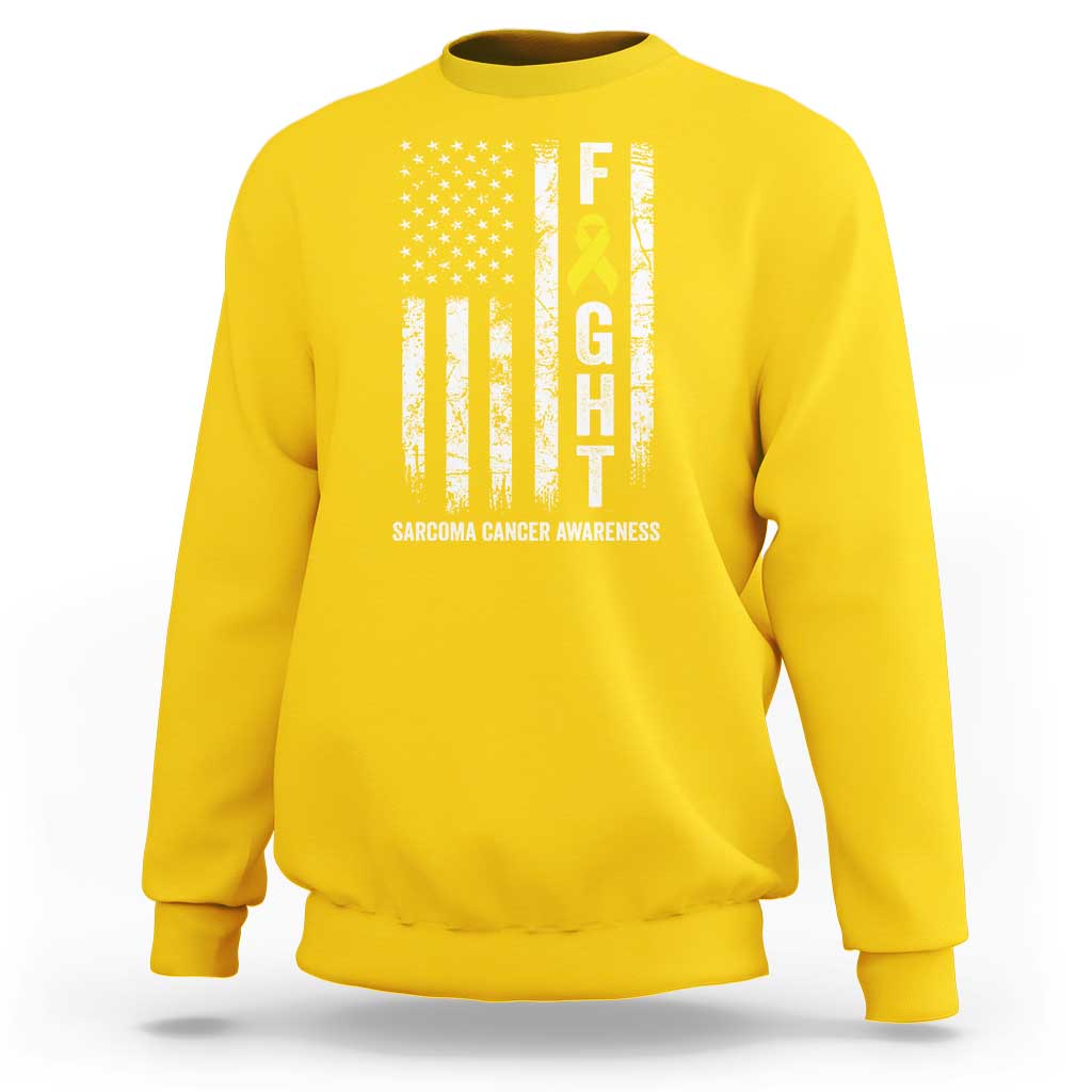 Fight Sarcoma Cancer Awareness Sweatshirt Yellow Ribbon Vintage American Flag