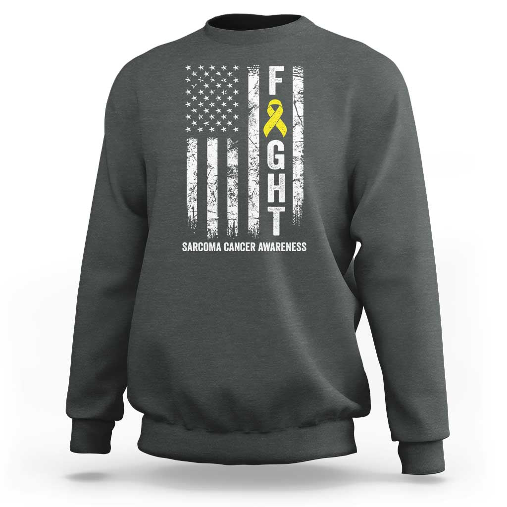 Fight Sarcoma Cancer Awareness Sweatshirt Yellow Ribbon Vintage American Flag