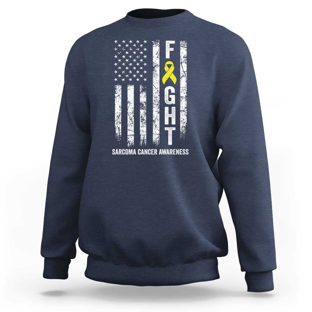 Fight Sarcoma Cancer Awareness Sweatshirt Yellow Ribbon Vintage American Flag